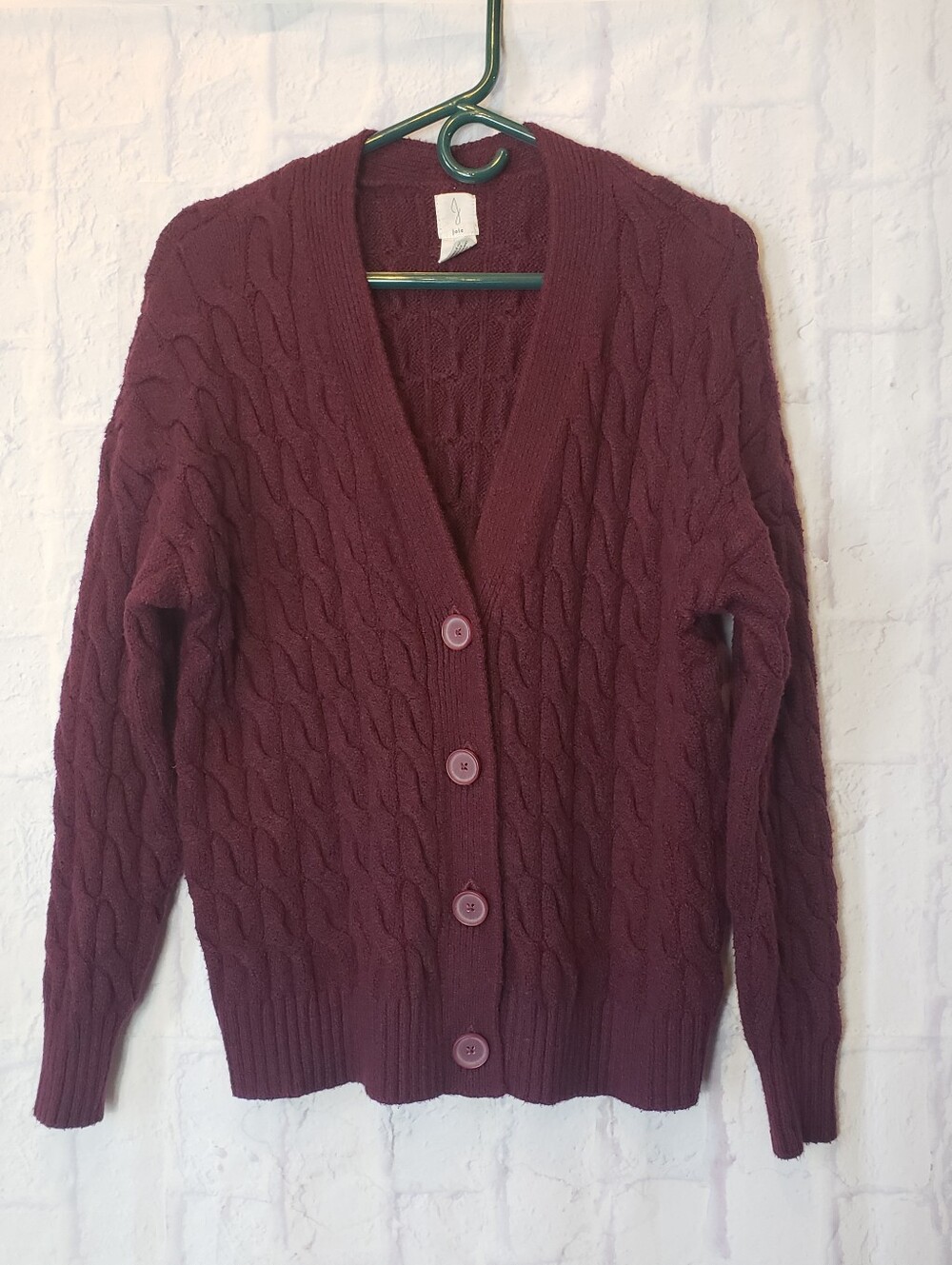 JOIE  Burgundy Chunky Cableknit Button Front Cardigan Sweater Small